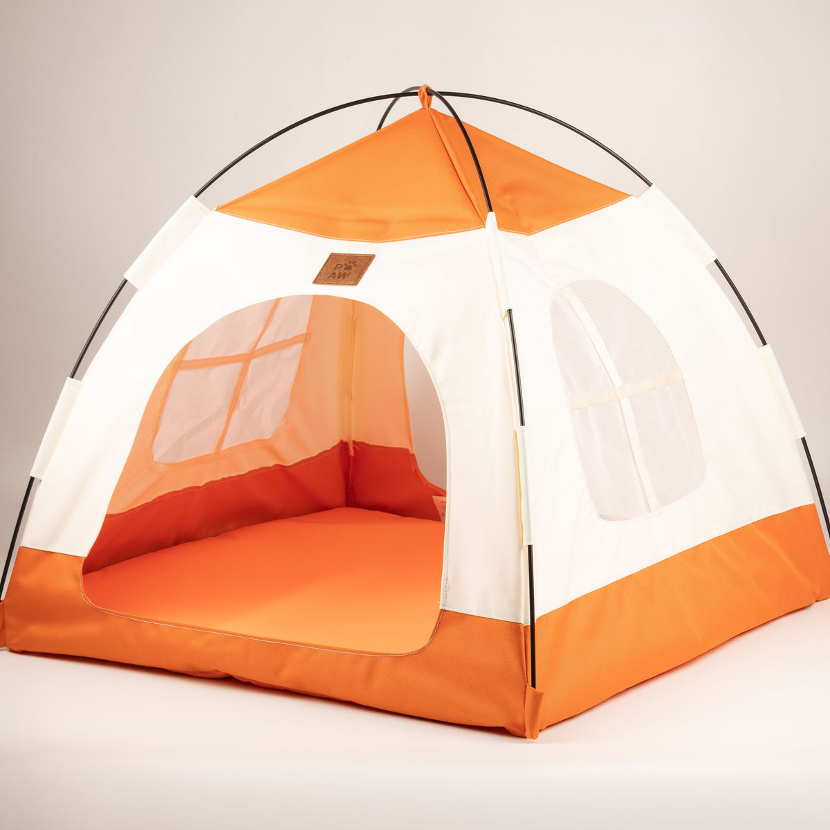 PAW Bed – Beige & Orange Tent – 58 × 58 × 48cm