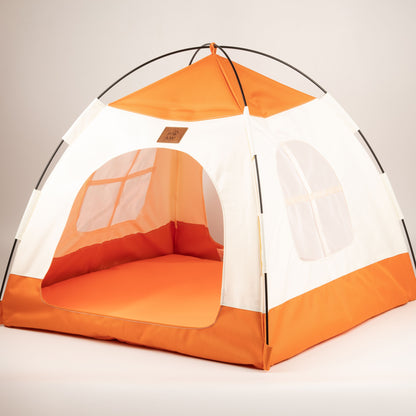 PAW Bed – Beige & Orange Tent – 58 × 58 × 48cm