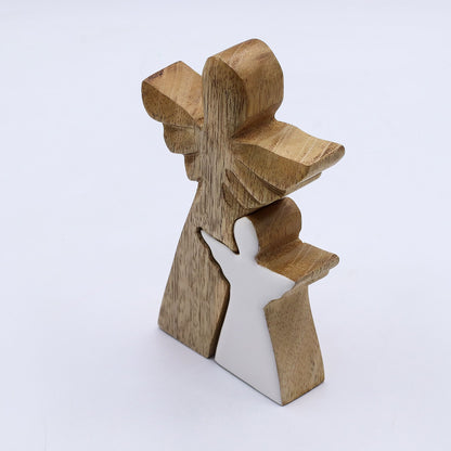 Mango Wood Angel in Angel - White Enamel (15cm)