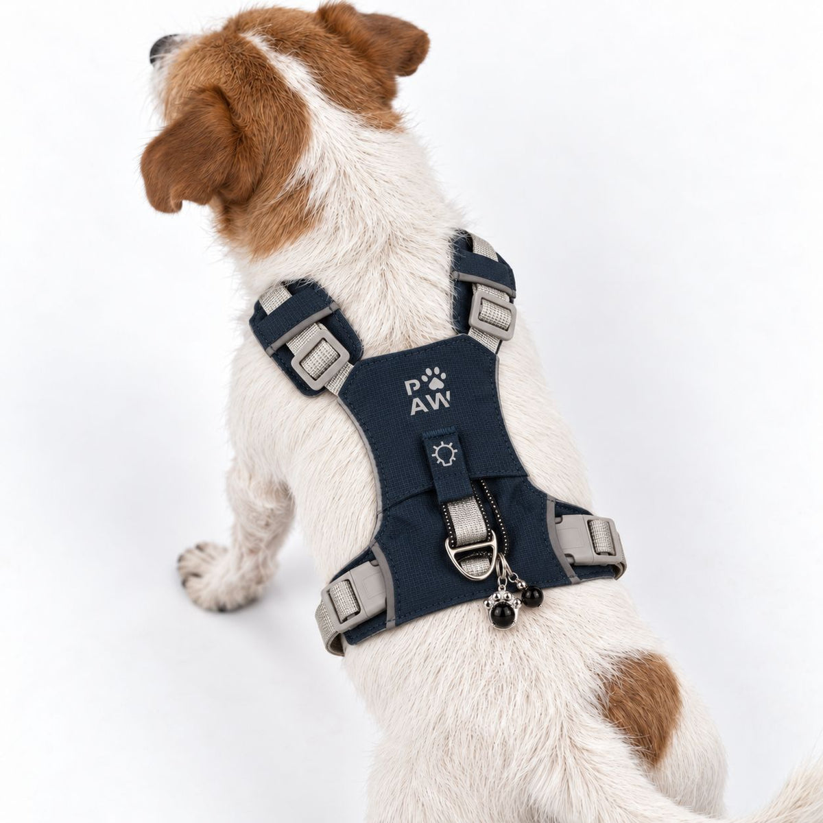 PAW - S (4-8Kg) Dog Step-in Guardian Harness with Reflective Mesh - Rock Grey - Black Obsidian Charm