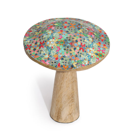 Medium Wooden Mushroom - 15cm - Mediterranean Tile Pattern