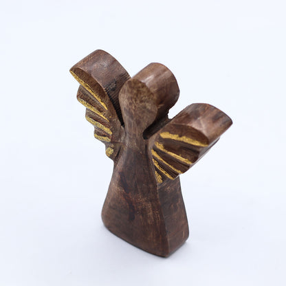 Small Mango Wood Angel - Gold Decor (12cm)