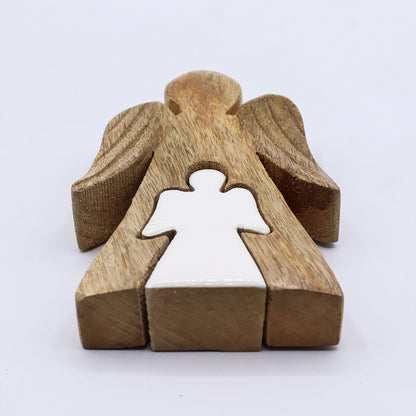 Mango Wood Angel in Angel - White Enamel (15cm)
