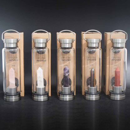Crystal Infused Glass Water Bottle - Amethyst - Obelisk