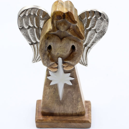 Large Mango Wood Peace Angel Metal Wings & Enamel Detail (30cm)