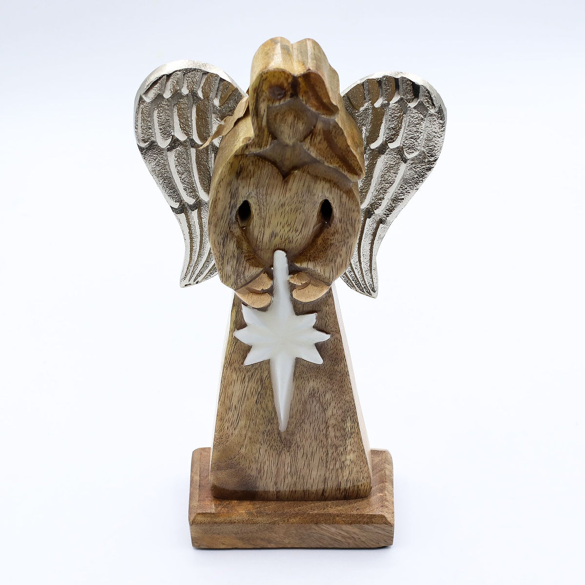 Large Mango Wood Peace Angel Metal Wings & Enamel Detail (30cm)