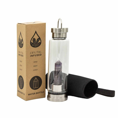 Crystal Infused Glass Water Bottle - Amethyst - Obelisk