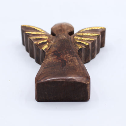 Small Mango Wood Angel - Gold Decor (12cm)