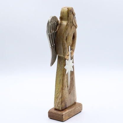 Large Mango Wood Peace Angel Metal Wings & Enamel Detail (30cm)