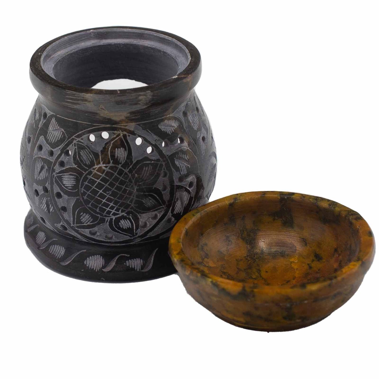 Soapstone Oil Burner 10cm - Mandala Flower
