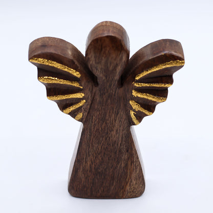 Medium Mango Wood Angel - Gold Decor (16cm)