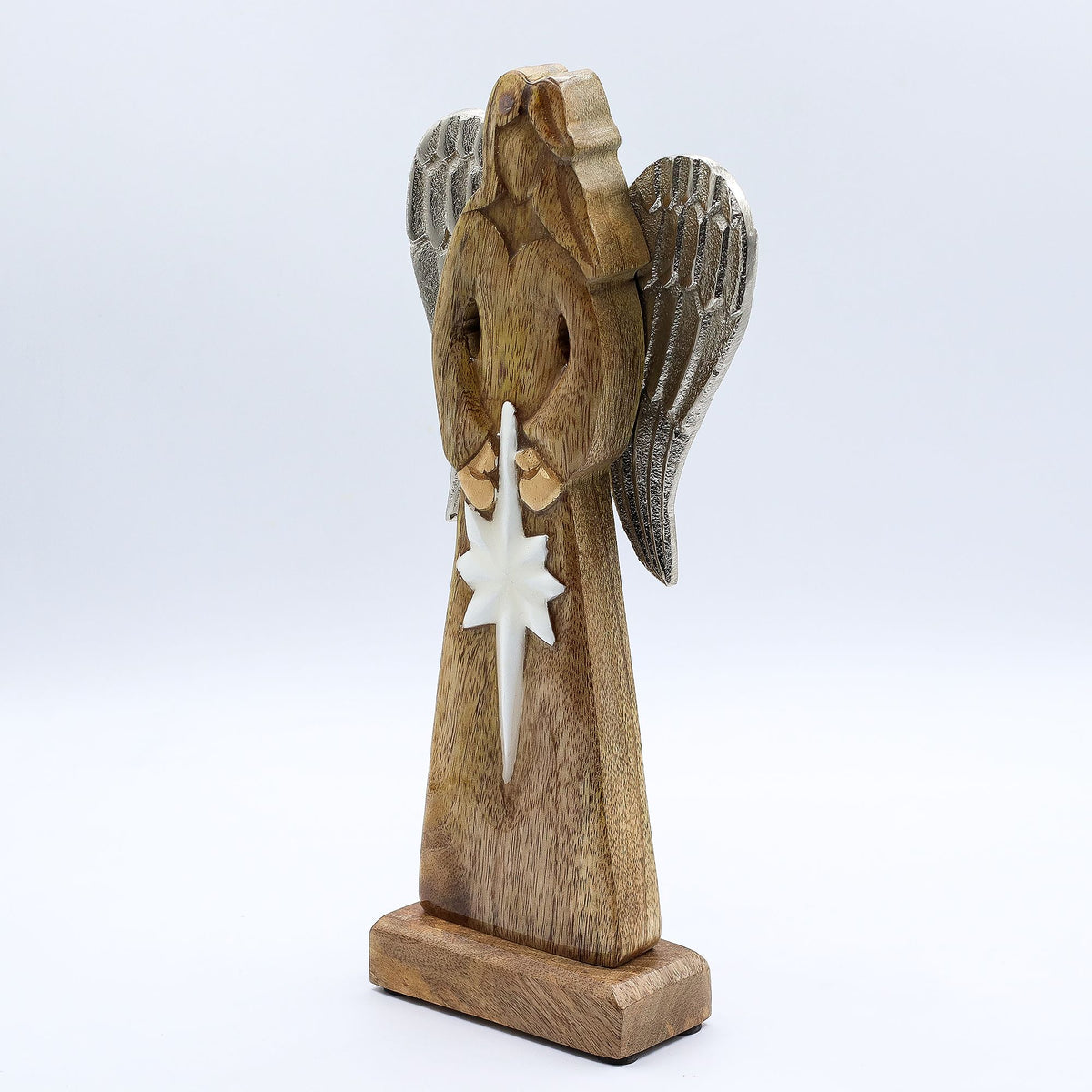 Large Mango Wood Peace Angel Metal Wings & Enamel Detail (30cm)