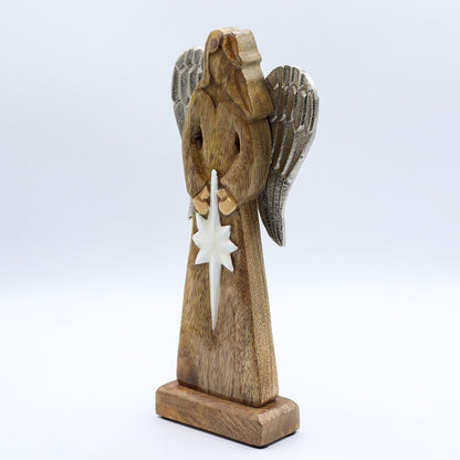 Large Mango Wood Peace Angel Metal Wings & Enamel Detail (30cm)