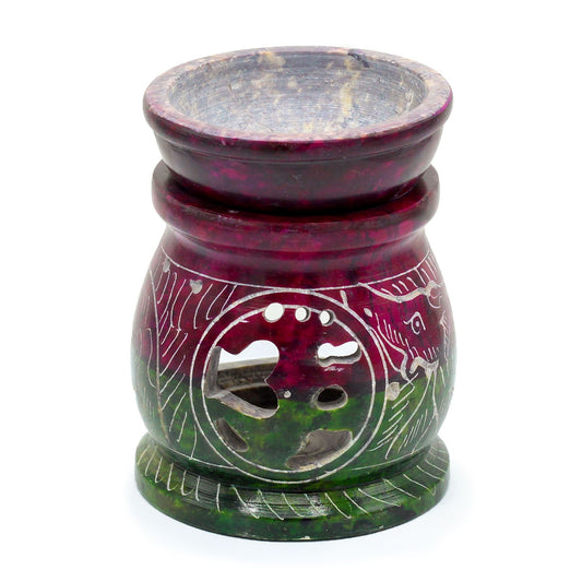 Small Coloured Soapstone Oil Burner 8cm: Om & Elephant