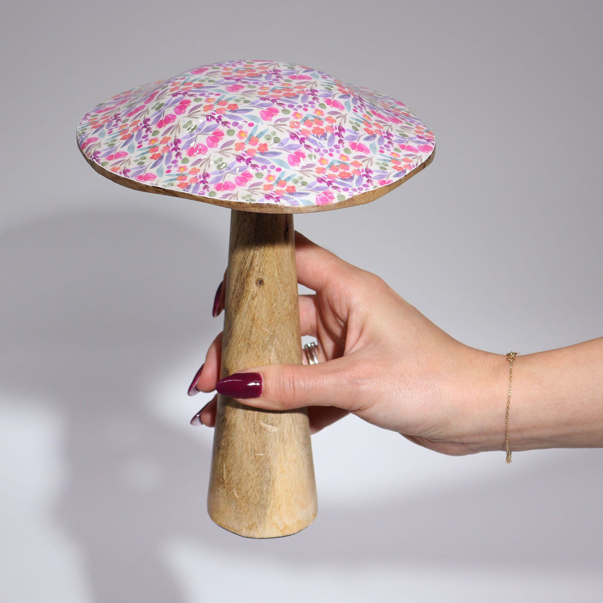 Large Wooden Mushroom - 20cm - Pretty Floral