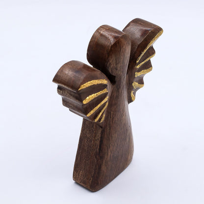 Medium Mango Wood Angel - Gold Decor (16cm)