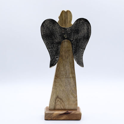 Large Mango Wood Peace Angel Metal Wings & Enamel Detail (30cm)