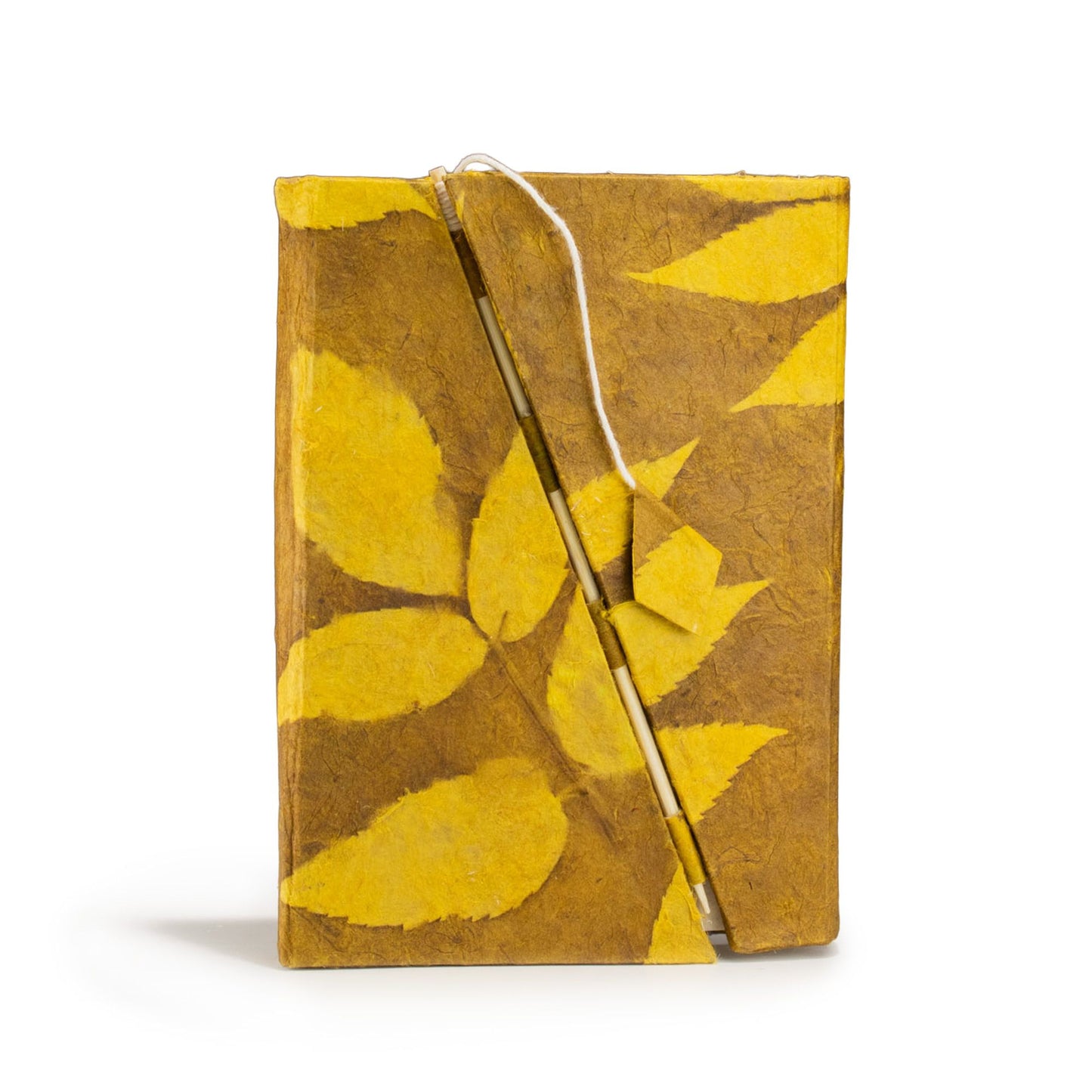 Lokta Bold Floral Bamboo Lock Notebook – Medium – Mustard Brown