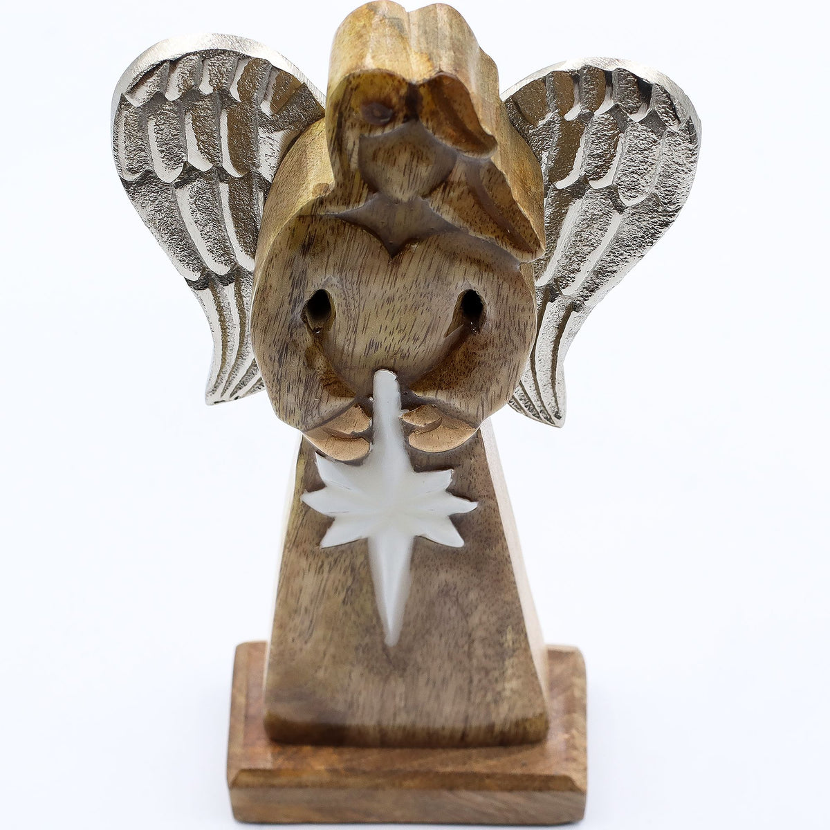 Large Mango Wood Peace Angel Metal Wings & Enamel Detail (30cm)
