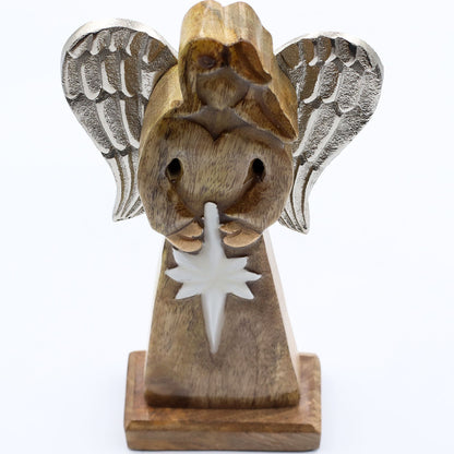 Large Mango Wood Peace Angel Metal Wings & Enamel Detail (30cm)