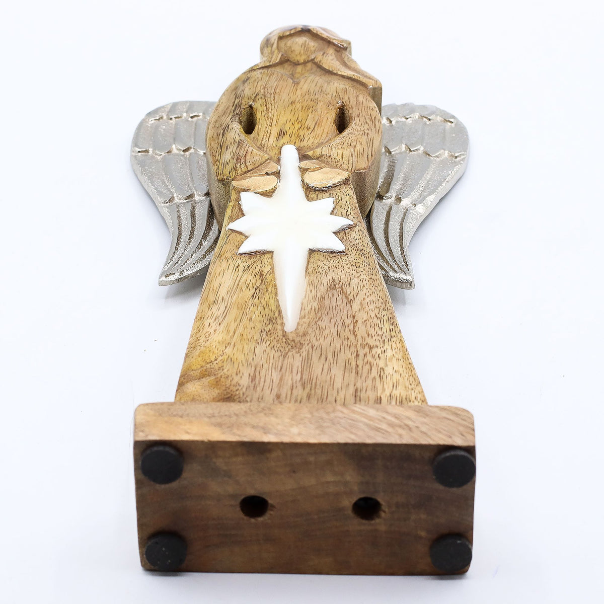 Large Mango Wood Peace Angel Metal Wings & Enamel Detail (30cm)