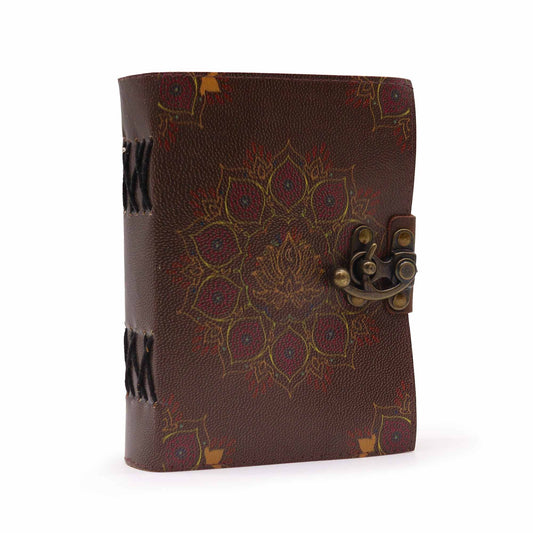 Leather Lotus Mandala Deckle-edge Notebook - 18x13cm