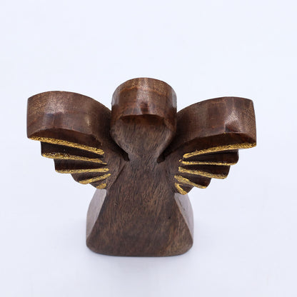 Medium Mango Wood Angel - Gold Decor (16cm)