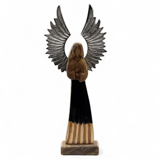 Large Mango Wood Gardian Angel Metal Wings & Enamel Detail (40cm)