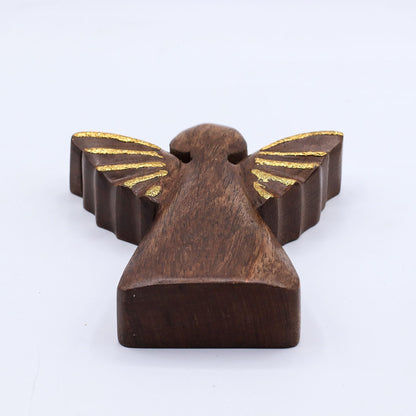 Medium Mango Wood Angel - Gold Decor (16cm)