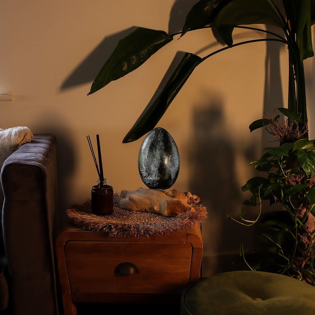 DriftGlow Lamp Crackle Lava Egg Shade - Grey