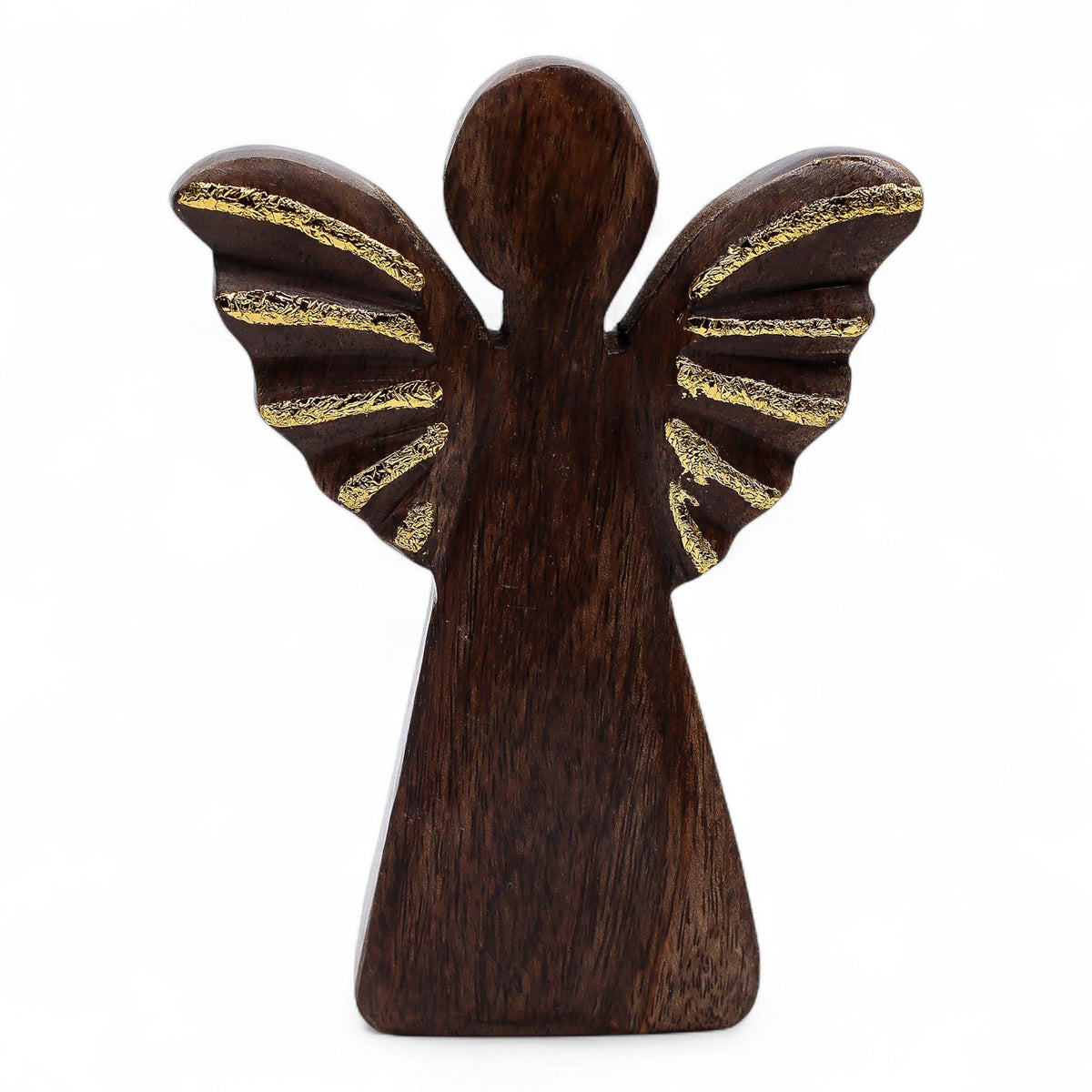 Medium Mango Wood Angel - Gold Decor (16cm)