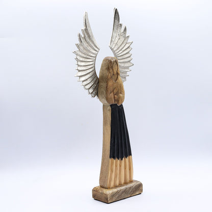 Large Mango Wood Gardian Angel Metal Wings & Enamel Detail (40cm)