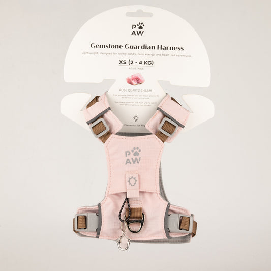 PAW - XS (2-4Kg) Dog Step-in Guardian Harness with Reflective Mesh - Soft Pink - Rose Quartz Charm