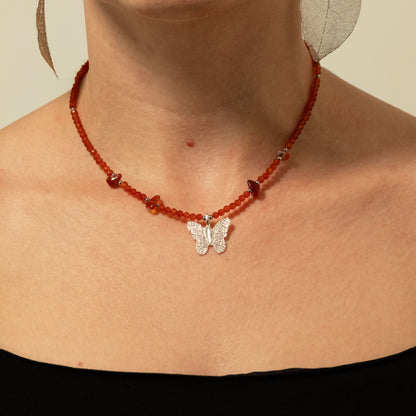 Nymph Ruby Gemstone Necklace with Real Leaf Butterfly Pendant