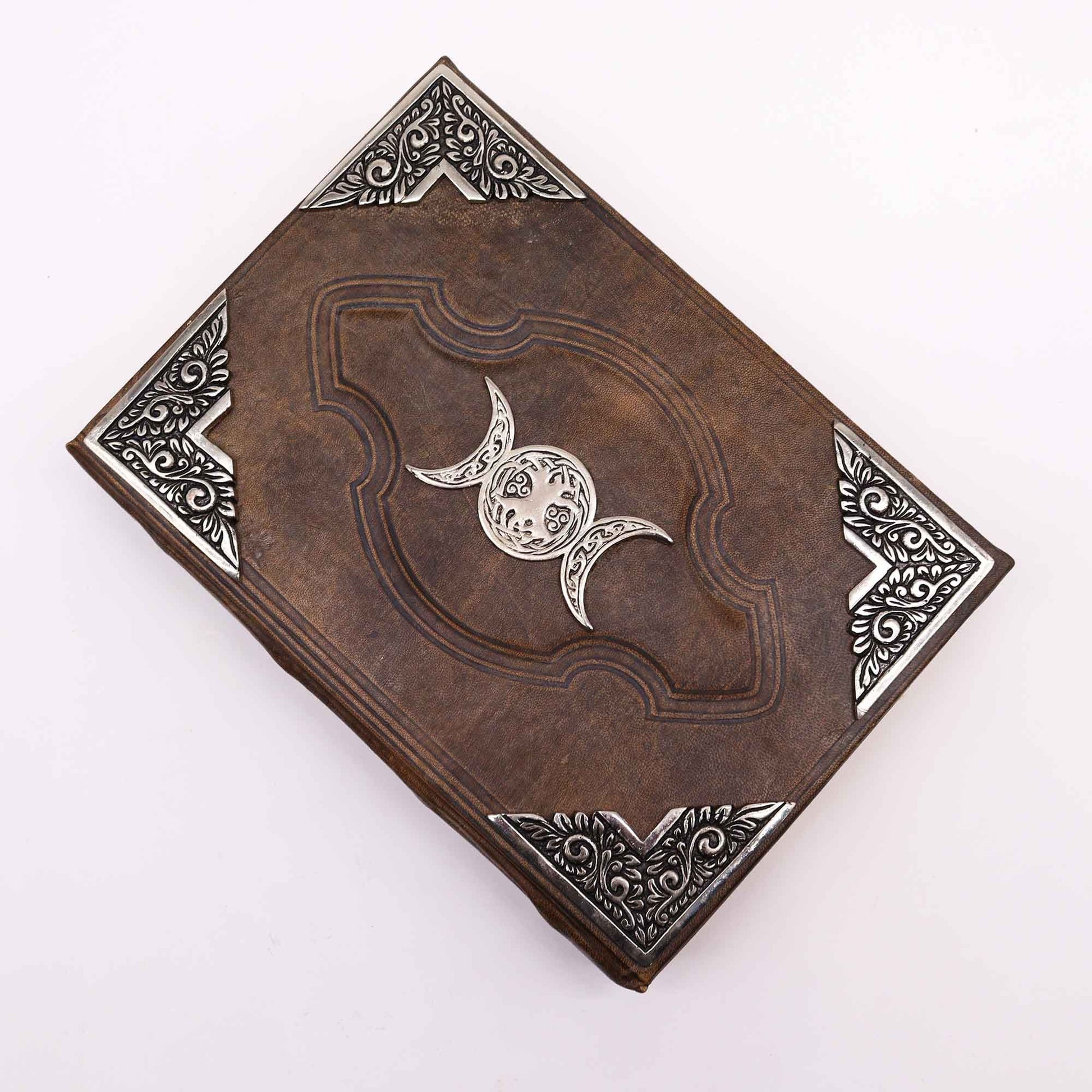 Hefty Brown Tan Book - Zinc Triple Moon Decor - 200 Deckle Edges Pages - 26x18cm
