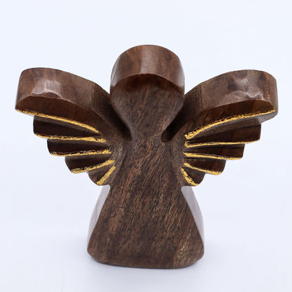 Large Mango Wood Angel - Gold Decor (19cm)