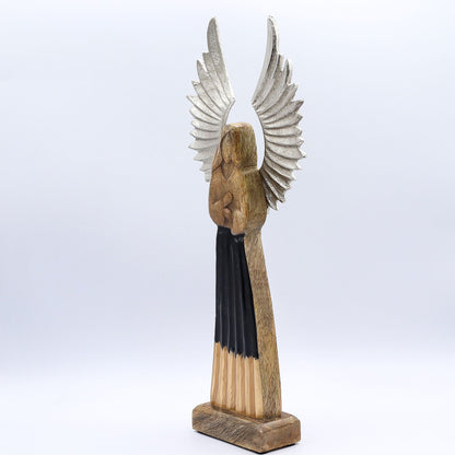 Large Mango Wood Gardian Angel Metal Wings & Enamel Detail (40cm)