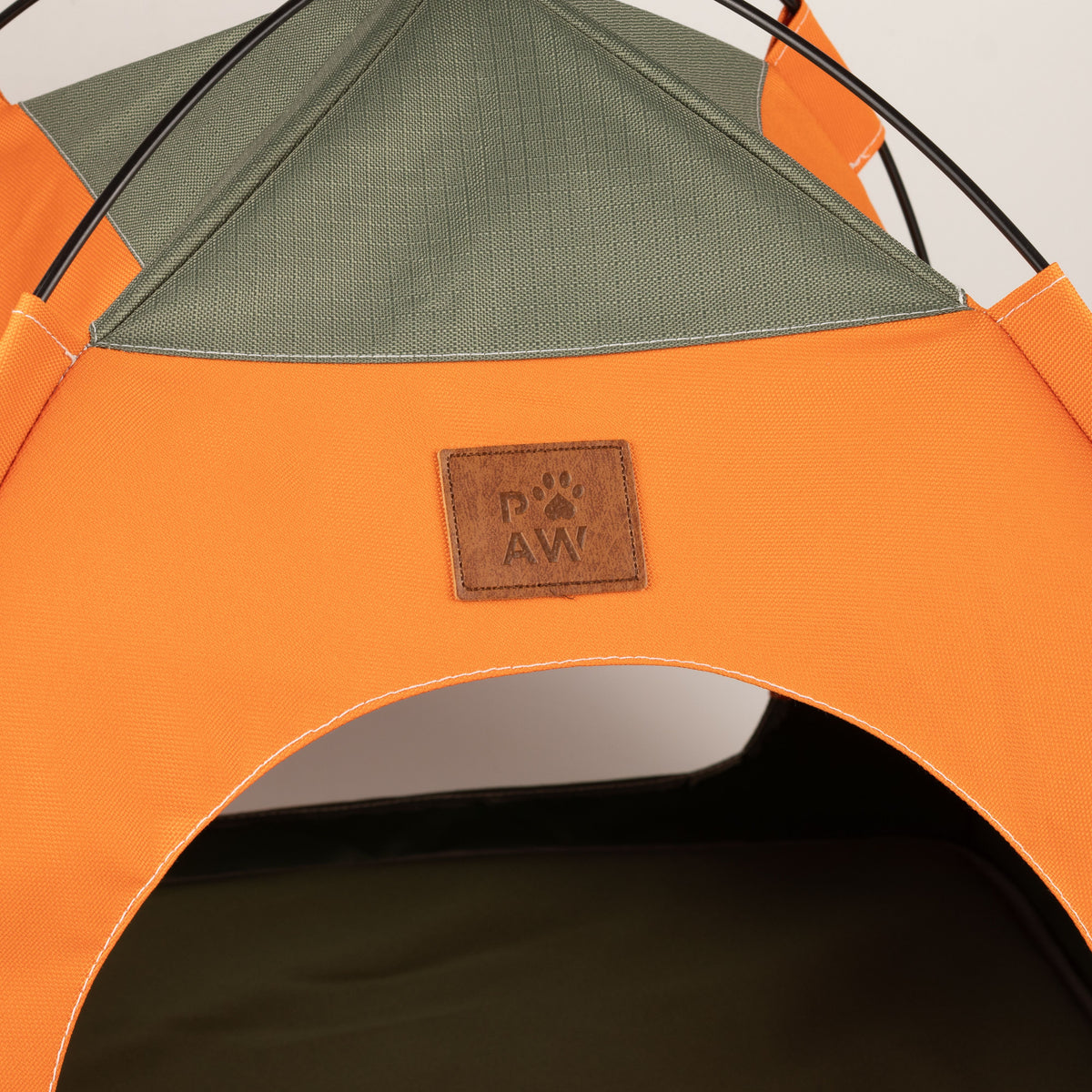 PAW Bed – Green & Orange Tent – 48 × 48 × 40cm