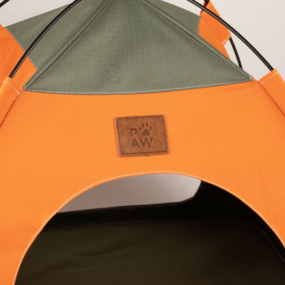 PAW Bed – Green & Orange Tent – 48 × 48 × 40cm