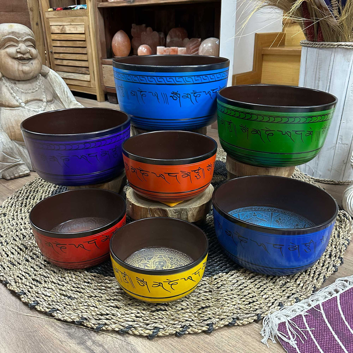 Large Set of Seven Chakra Singing Bowls (19.5-35cm)