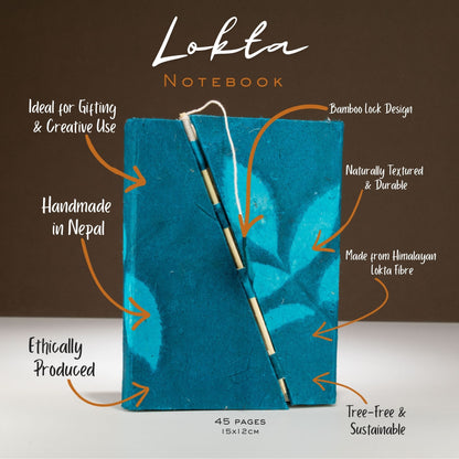 Lokta Bold Floral Bamboo Lock Notebook – Medium – Midnight Blue