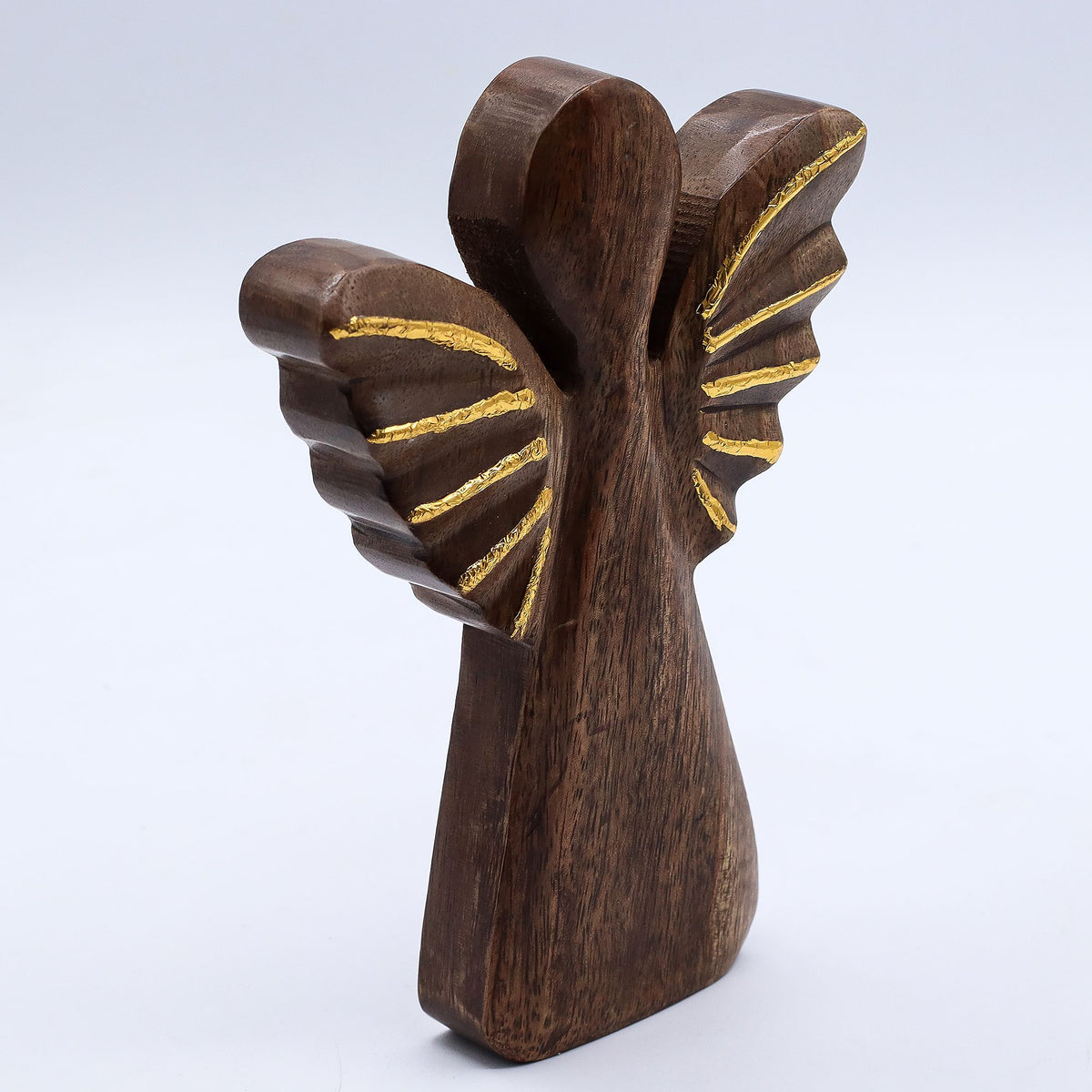 Large Mango Wood Angel - Gold Decor (19cm)