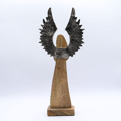Large Mango Wood Gardian Angel Metal Wings & Enamel Detail (40cm)