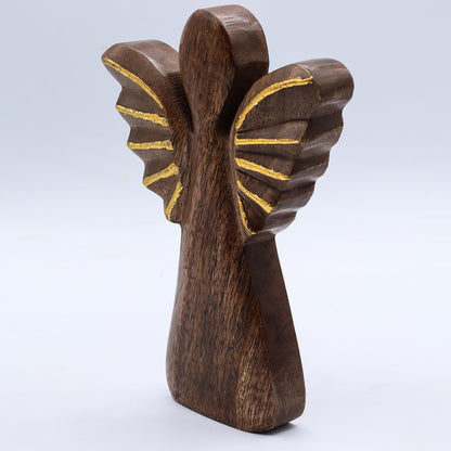 Large Mango Wood Angel - Gold Decor (19cm)