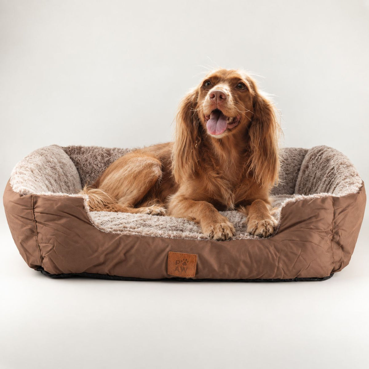 PAW Bed – Medium Plush Teddy Brown – 70 × 55 × 18cm