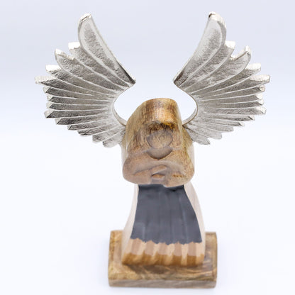 Large Mango Wood Gardian Angel Metal Wings & Enamel Detail (40cm)