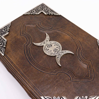 Hefty Brown Tan Book - Zinc Triple Moon Decor - 200 Deckle Edges Pages - 26x18cm