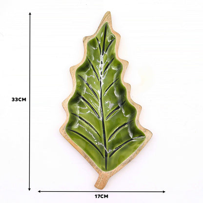 Lost in the Forrest -  Enamel Leaf Wooden Bowl - 33x17cm