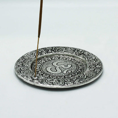 Polished Aluminium Om Round Incense Holder