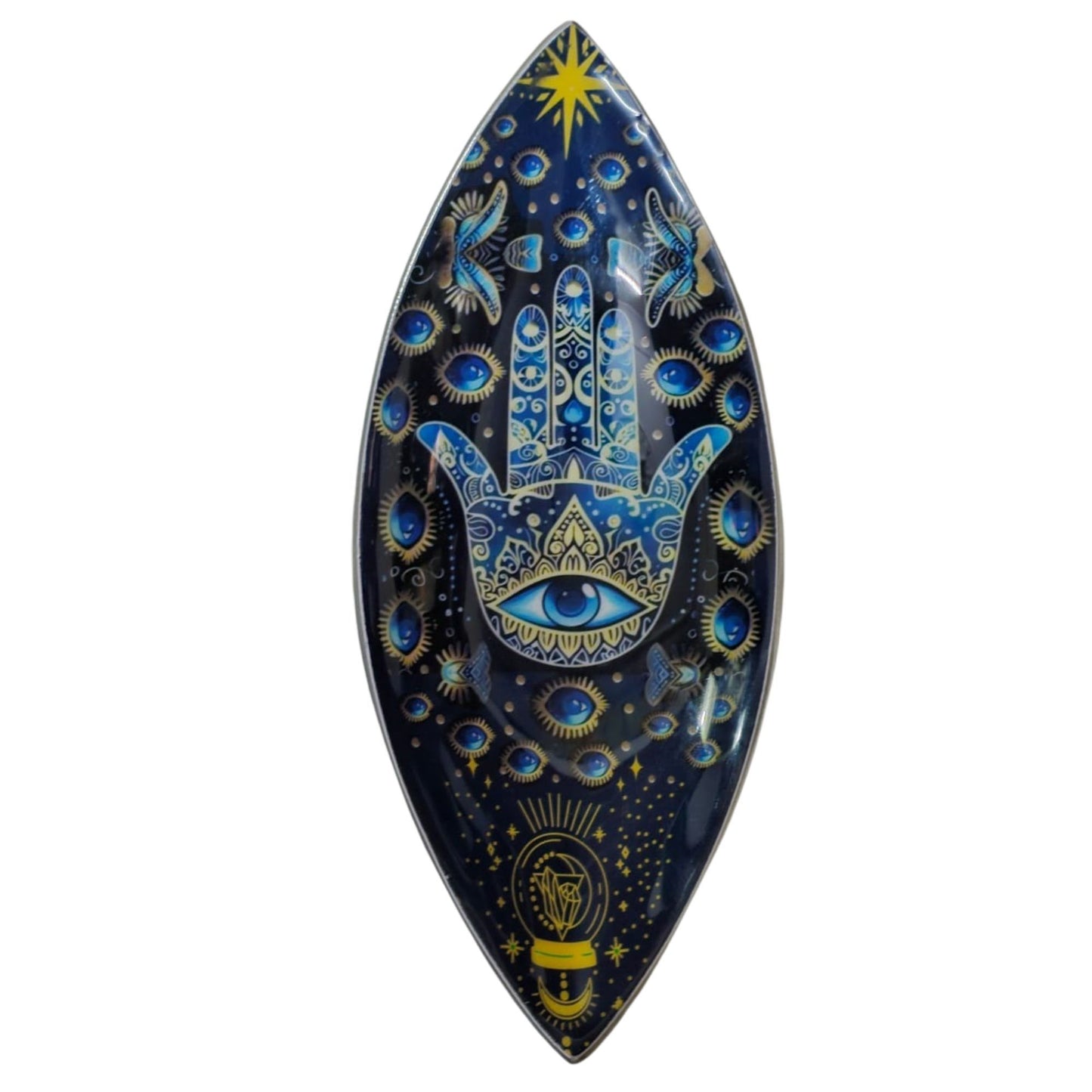 Enamelled Aluminum Incense Bowl - Blue Hamsa